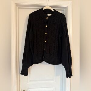 Tuckernuck Black Cable Knit Cardigan with Gold Buttons